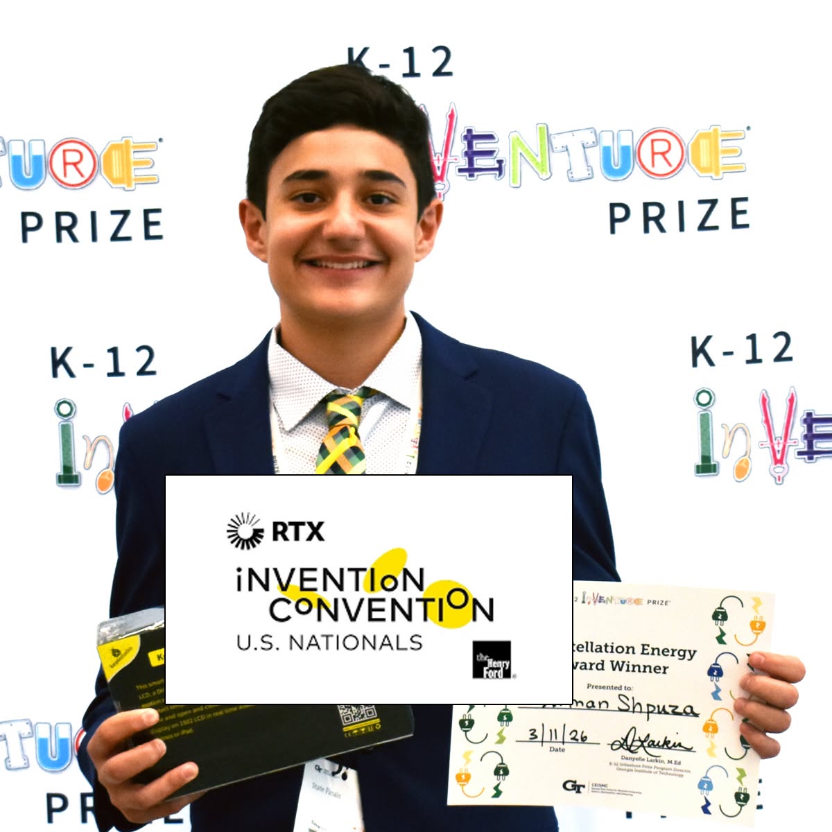 Arman Shpuza wins K-12 InVenture Prize and US Nationals Invention Convention.